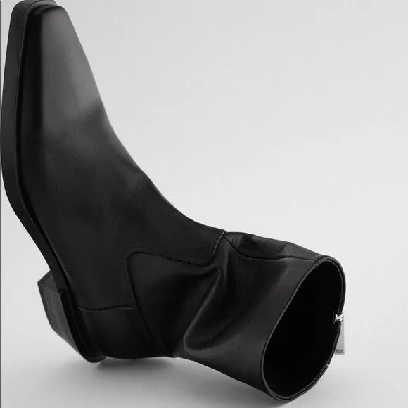 Zara Black Leather Cowboy Styling Ankle Boots size 6