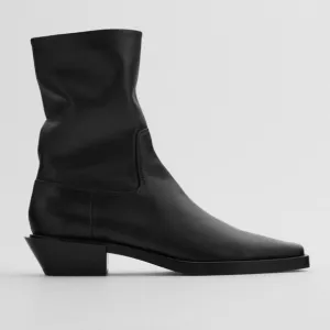 Zara Black Leather Cowboy Styling Ankle Boots size 6