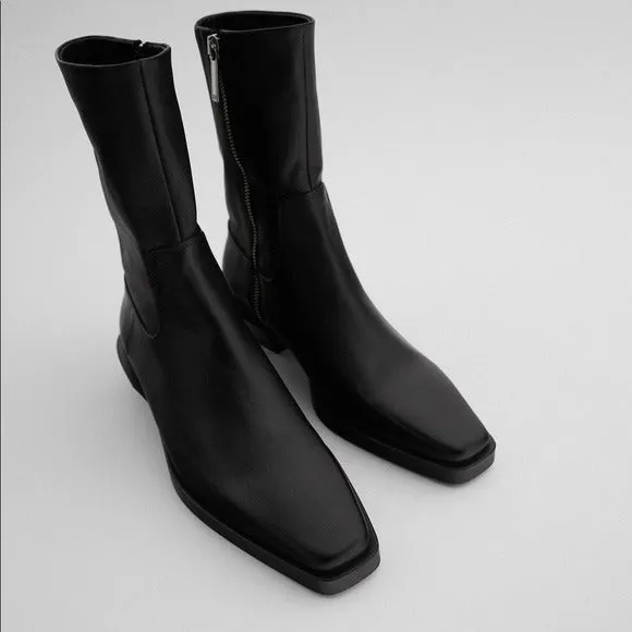 Zara Black Leather Cowboy Styling Ankle Boots size 6