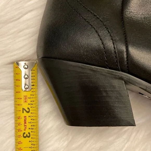 Zara Black Leather Strap Cowboy Comfortable Block Heel Ankle Boots Size 10