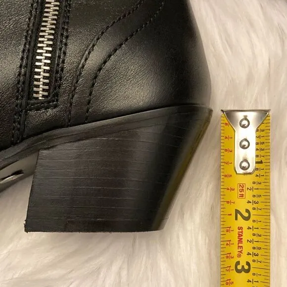 Zara Black Leather Strap Cowboy Comfortable Block Heel Ankle Boots Size 8