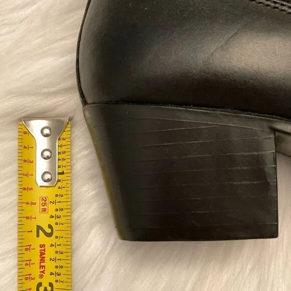Zara Black Leather Cowboy Comfortable Block Heel Ankle Boots Size 8