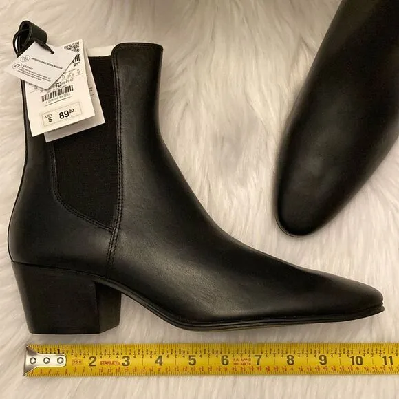 Zara Black Leather Cowboy Comfortable Block Heel Ankle Boots Size 8