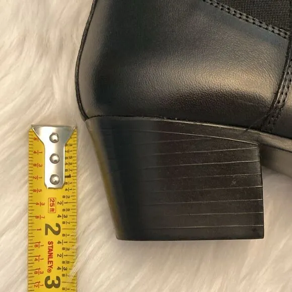 Zara Black Leather Cowboy Comfortable Block Heel Ankle Boots Size 9