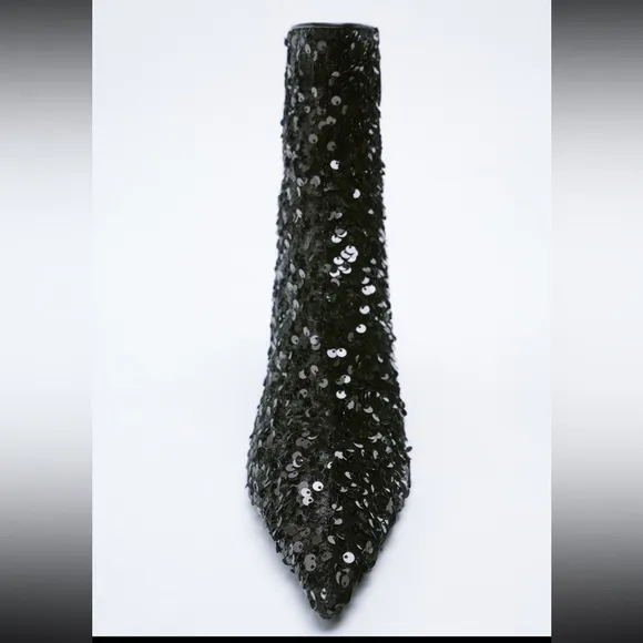 Zara Black Sequin Ankle Boots US 6.5