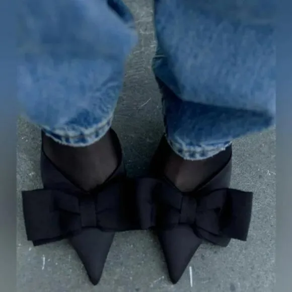 ZARA BOW TRIM HEELED SHOES