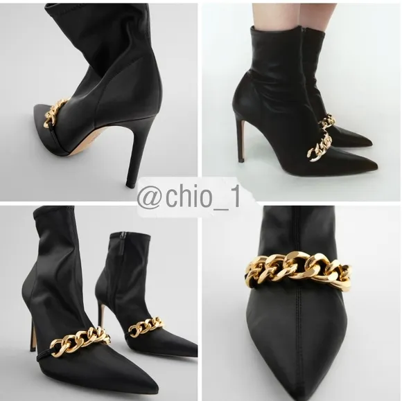 ZARA CHAIN ​​TRIM HEELED ANKLE BOOTS