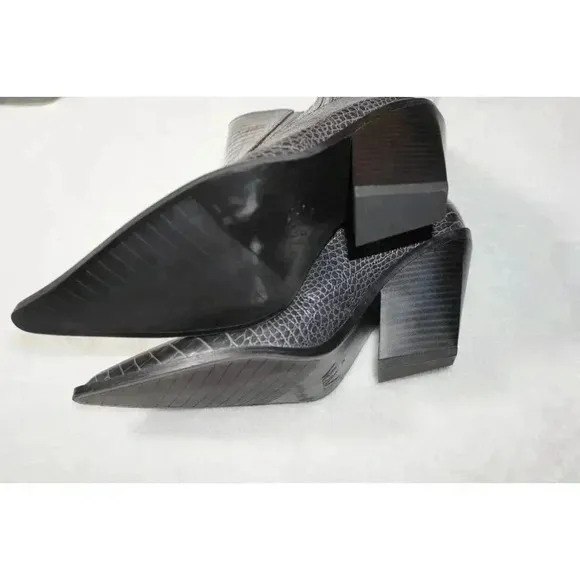 Zara Dark Grey Animal Print Mock Croc Cowboy Ankle Boots UK5 EU38 US7.5