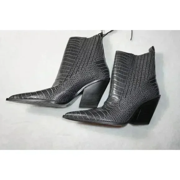 Zara Dark Grey Animal Print Mock Croc Cowboy Ankle Boots UK5 EU38 US7.5