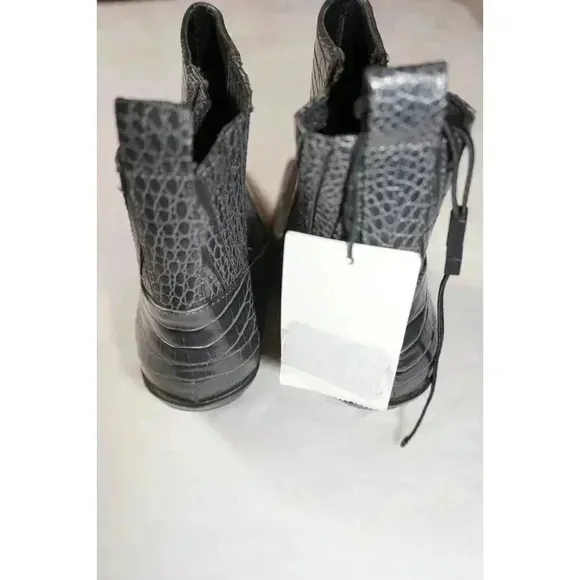 Zara Dark Grey Animal Print Mock Croc Cowboy Ankle Boots UK5 EU38 US7.5