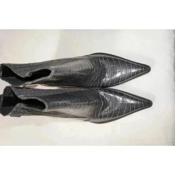 Zara Dark Grey Animal Print Mock Croc Cowboy Ankle Boots UK5 EU38 US7.5