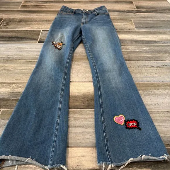 Zara Denim Jeans, Upcycled Sexy Patches, High Waisted, Flare Leg, Curvy Fit 36