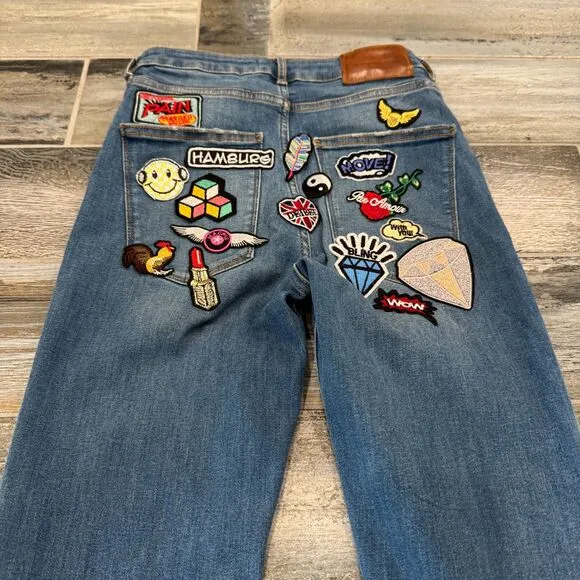 Zara Denim Jeans, Upcycled Sexy Patches, High Waisted, Flare Leg, Curvy Fit 36