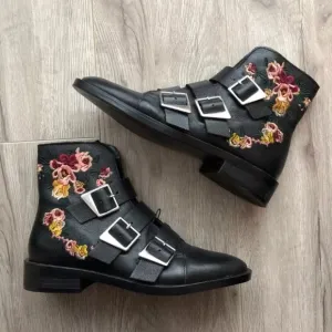 Zara Embroidered Floral Leather Boots