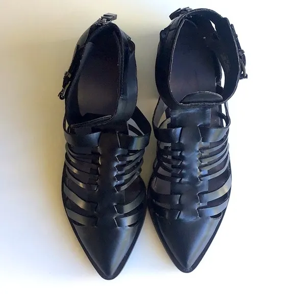 Zara gladiator pointy ankle buckles black sandals