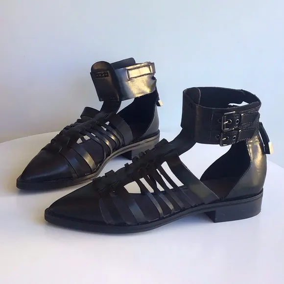 Zara gladiator pointy ankle buckles black sandals