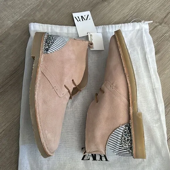 ZARA Kids | Pink | LEATHER PATCHWORK ANKLE BOOTS