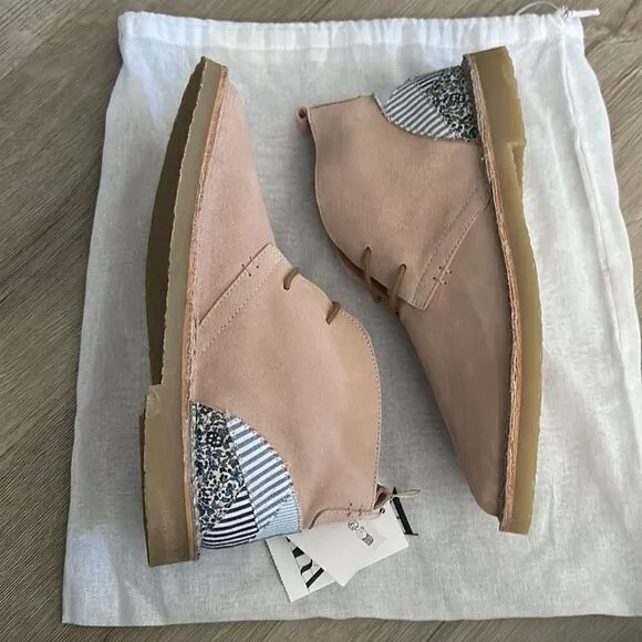 ZARA Kids | Pink | LEATHER PATCHWORK ANKLE BOOTS