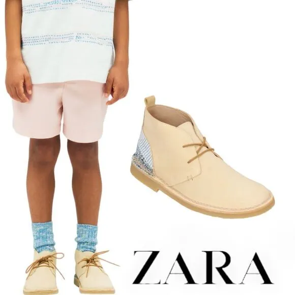 ZARA Kids | Sandy Brown | LEATHER PATCHWORK ANKLE BOOTS