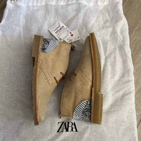 ZARA Kids | Sandy Brown | LEATHER PATCHWORK ANKLE BOOTS