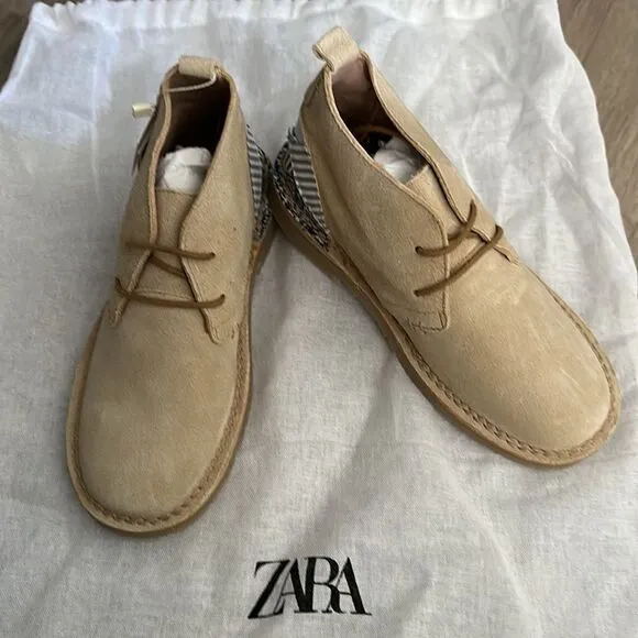 ZARA Kids | Sandy Brown | LEATHER PATCHWORK ANKLE BOOTS