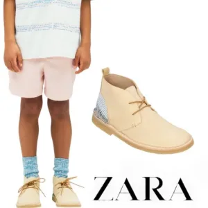 ZARA Kids | Sandy Brown | LEATHER PATCHWORK ANKLE BOOTS