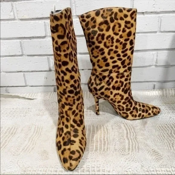 Zara NEW leather heeled animal print ankle boots