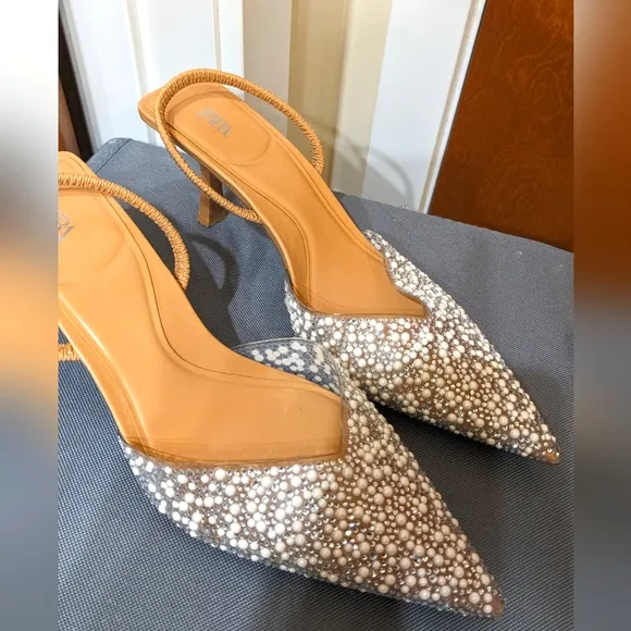 Zara Pearl Heel slingbacks