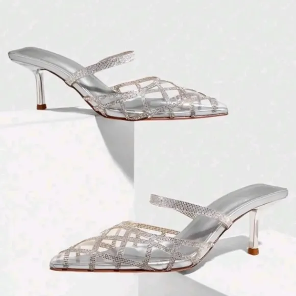 ZARA • Rhinestone Heeled Mules Shoes