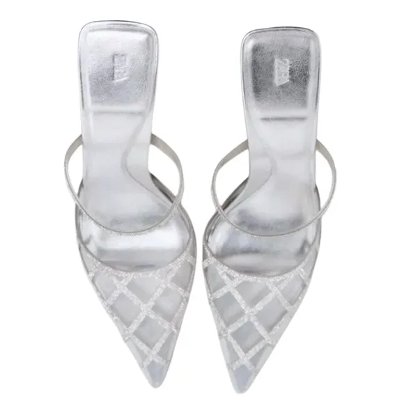 ZARA • Rhinestone Heeled Mules Shoes