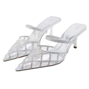 ZARA • Rhinestone Heeled Mules Shoes