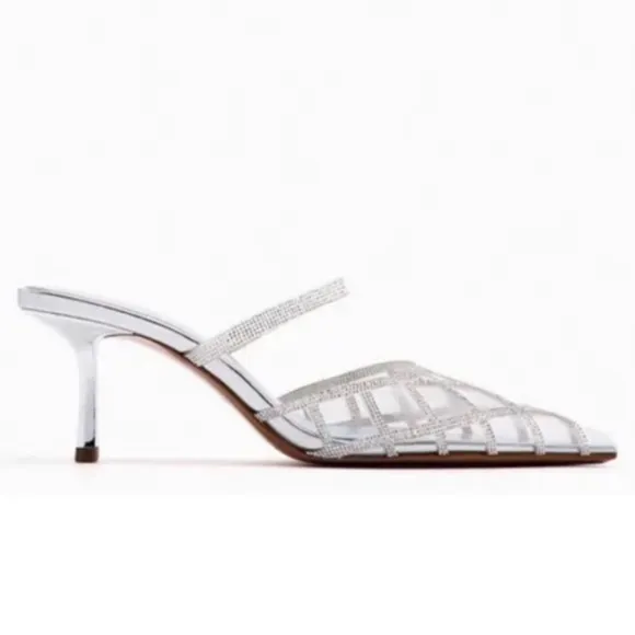 ZARA • Rhinestone Heeled Mules Shoes