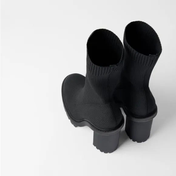 ZARA SOCK CHUNKY‎ HEELED BOOTS