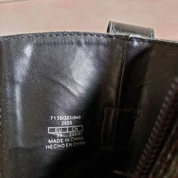 ZARA Trafaluc Black Crackled Patent Zipper Ankle Boots Pointy Toe Stiletto Vegan