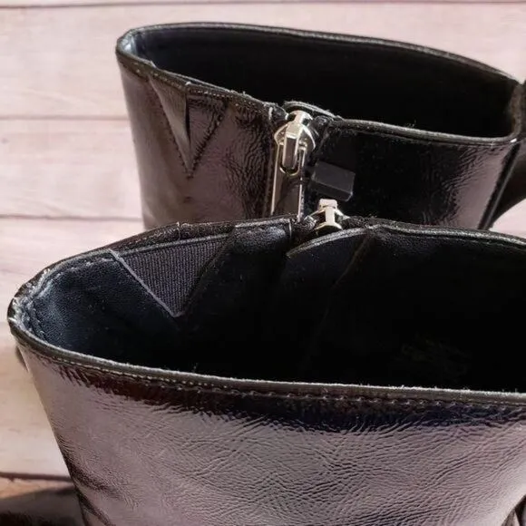 ZARA Trafaluc Black Crackled Patent Zipper Ankle Boots Pointy Toe Stiletto Vegan