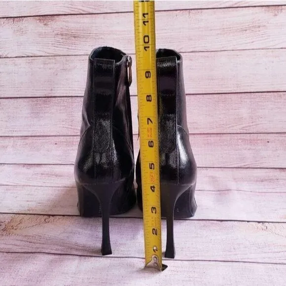 ZARA Trafaluc Black Crackled Patent Zipper Ankle Boots Pointy Toe Stiletto Vegan
