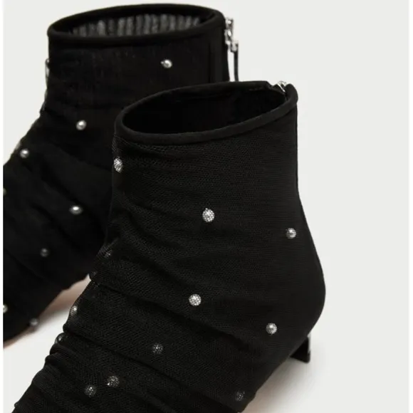 Zara Tulle with Faux Pearls Heeled Ankle Boot