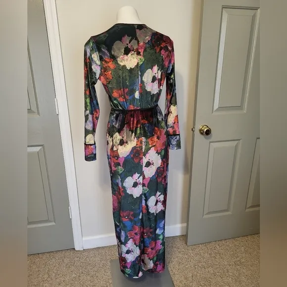 ZARA Velvet Floral Bohemian Kimono Wrap Maxi Length Evening Jacket Robe(S)