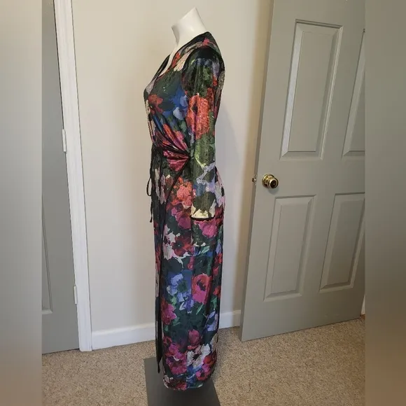 ZARA Velvet Floral Bohemian Kimono Wrap Maxi Length Evening Jacket Robe(S)