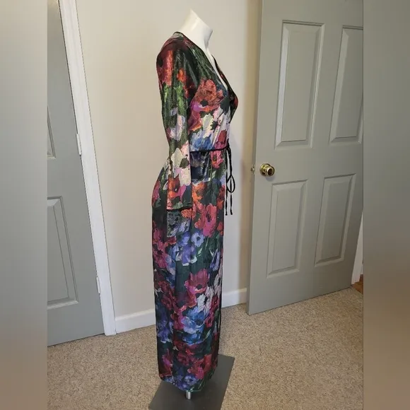 ZARA Velvet Floral Bohemian Kimono Wrap Maxi Length Evening Jacket Robe(S)