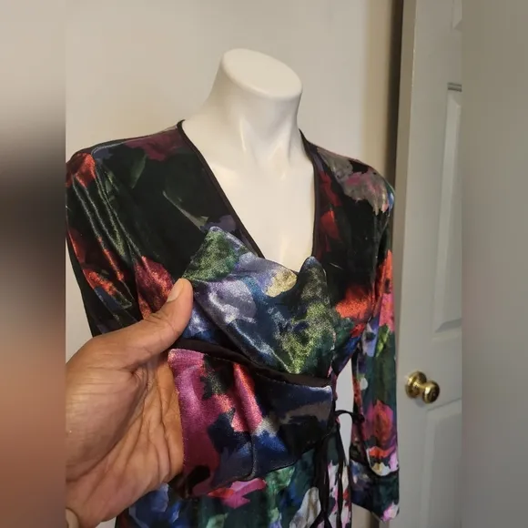 ZARA Velvet Floral Bohemian Kimono Wrap Maxi Length Evening Jacket Robe(S)