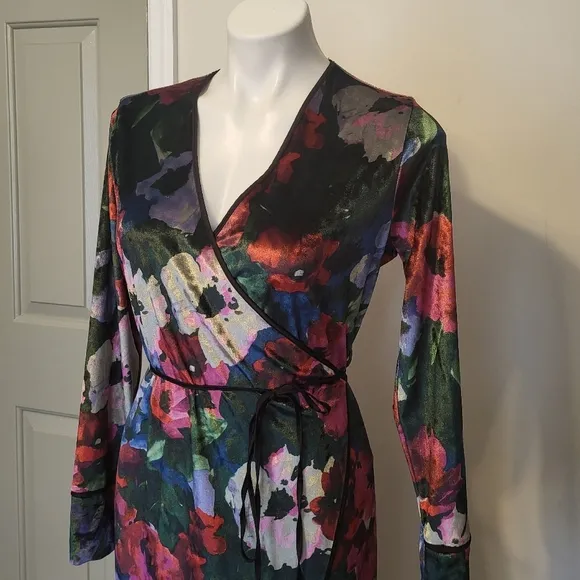 ZARA Velvet Floral Bohemian Kimono Wrap Maxi Length Evening Jacket Robe(S)