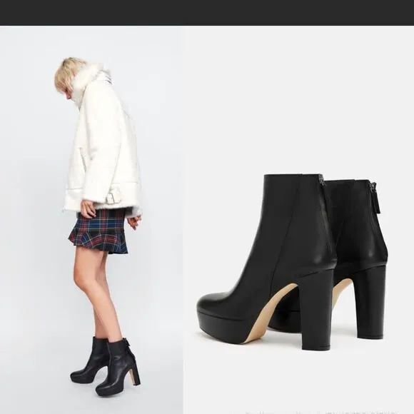 Zara Platform Leather Ankle Boots