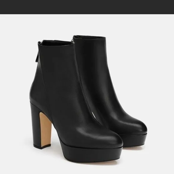 Zara Platform Leather Ankle Boots