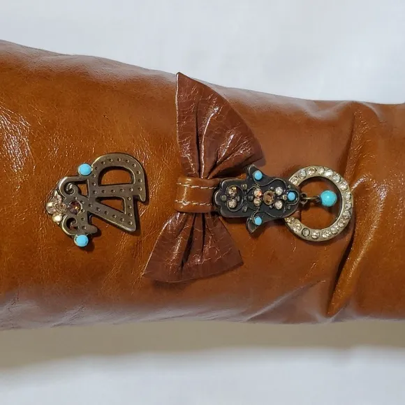 Ziva D'Or Women's Handmade in Israel Genuine Leather Embellished Over Knee Boots